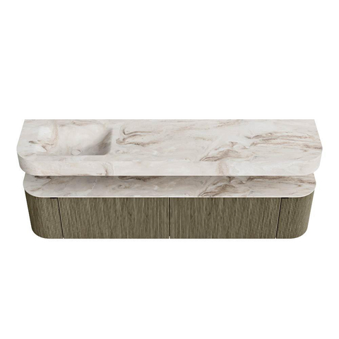 MONDIAZ THOR-DLUX Meuble de salle de bains - 200cm - arrondi gauche + droite - couleur Shadow - 2 tiroirs - 2 portes - Vasque suspendue CLOUD Gauche 1 trou de robinet - couleur Frappe SW1467020