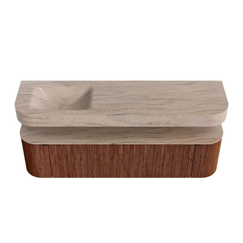 MONDIAZ THOR-DLUX 170cm meuble de salle de bains arrondi gauche + droite couleur Ruby avec 1 tiroir et 2 portes. Vasque suspendue CLOUD Gauche sans trou de robinet couleur Saba. SW1465729