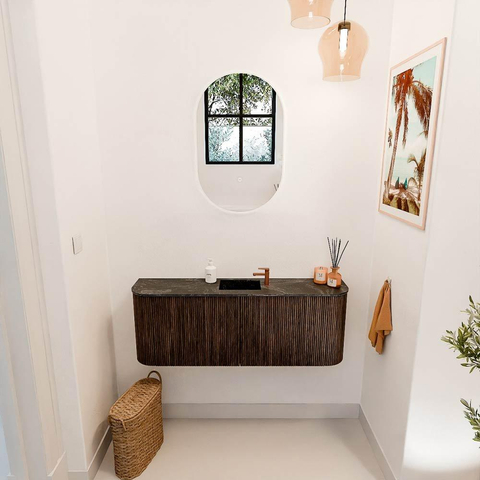 Mondiaz JOYA-DLUX 113.2cm toiletmeubel - ronding links en rechts kleur Walnut - Wastafel FAYE positie Midden 1 kraangat kleur Lava. SW1422478