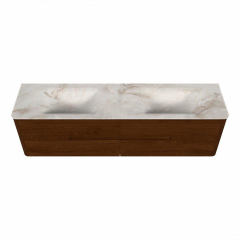 Mondiaz CIRO-DLUX Badkamermeubelset - 180x45x50cm - Solid surface wastafel Frappe - 2 wasbak Dubbel - zonder kraangaten - 4 lades - Ruby SW1531543