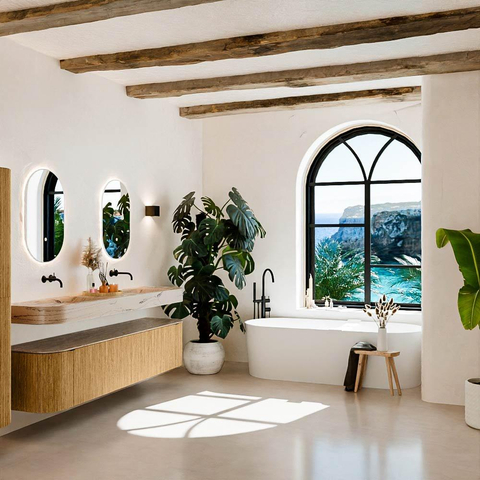 MONDIAZ THOR-DLUX 200cm meuble de salle de bains arrondi gauche + droite couleur Chêne avec 2 tiroirs et 2 portes. Vasque suspendue CLOUD Double sans trou de robinet couleur Arena. SW1467065