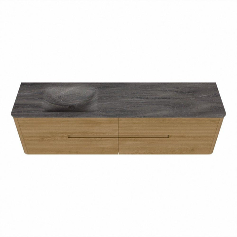 Mondiaz CIRO-DLUX Ensemble de meubles de salle de bains - 180x45x50cm - lavabo Solid surface Oza - 1 vasque à gauche - sans trous de robinet - 4 tiroirs - Chêne SW1531173