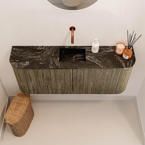 Mondiaz JOYA-DLUX Meuble de salle de bains 103.2cm - arrondis gauche et droite couleur Dusk - Vasque FAYE position Milieu Sans trou de robinet couleur Lava SW1423268