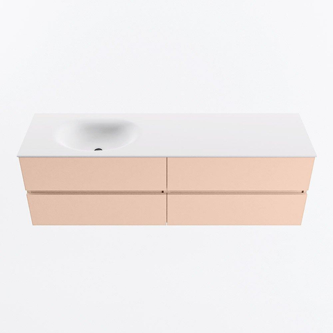 MONDIAZ Vica Ensemble meuble de salle de bains - 160cm - meuble bas rosee - 4 tiroirs - lavabo moon gauche - sans trous de robinet - version hauteur 60cm - talc SW1080418