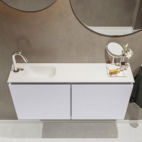 MONDIAZ TURE Fonteinset - 100x23x50cm - 1 kraangat - 2 deuren - cale mat - Wasbak links - Solid Surface Wit SW475109