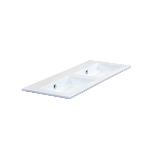 H&R Badmeubelen Gala Wastafel - 121x46x2cm - 2 wasbakken - 0 kraangaten - keramiek wit SW235655