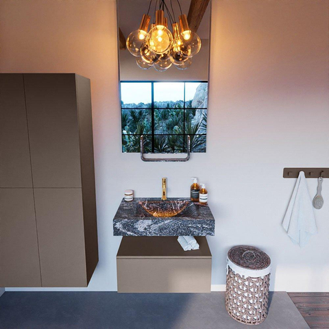 Mondiaz ALAN-DLUX Ensemble de meuble - 70cm - meuble Smoke mat - 1 tiroir - Lavabo Cloud Lava suspendu - vasque Centre - 1 trou de robinet SW808097