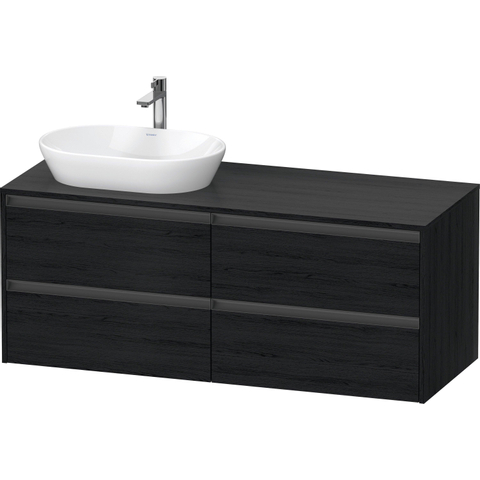 Duravit Ketho.2 Wastafelonderbouwkast - inclusief consoleplaat - met 4 laden - voor waskom links - 140x55x56.8cm - met handgrepen antraciet - eiken zwart mat SW771997