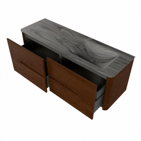 Mondiaz CIRO-DLUX Badkamermeubelset - 140x45x50cm - Solid surface wastafel Sombra - 1 wasbak Rechts - zonder kraangaten - 4 lades - Ruby SW1531964