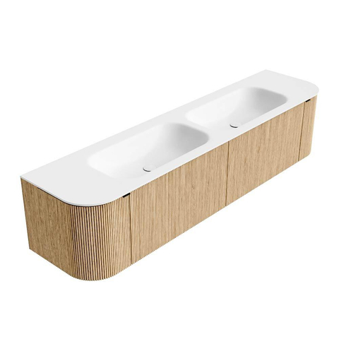 MONDIAZ KURVE Meuble de salle de bains 190 cm avec module 25 Len R couleur Chêne avec 2 tiroirs et 2 portes. Lavabo BIG SMALL double 2 trous de robinet Talc. SW1138272