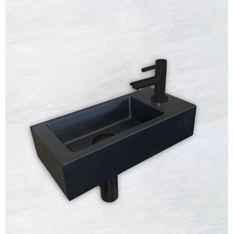 Wiesbaden Rhea S Fonteinset Rhea S mini - met fontein rechts kraan sifon en afvoerplug - mat zwart SW539019
