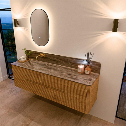 Mondiaz CIRO-DLUX Ensemble de meubles de salle de bains - 170x45x50cm - Plan vasque Solid surface Sombra - 1 vasque à gauche - sans trous de robinetterie - 4 tiroirs - Chêne SW1531290
