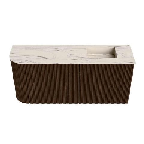 Mondiaz JOYA-DLUX 91.6cm meuble de toilette - arrondi gauche couleur Noyer - Vasque FAYE position Droite Sans trou de robinet couleur Nata SW1424533