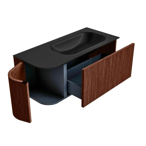 Mondiaz KURVE Ensemble de meuble de salle de bains - 105x46x40cm - 1 tiroir - 1 porte - lavabo solid surface - droit - sans trou de robinet - Ruby SW1415422