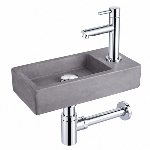 Fortifura Fuente pack lave-mains – rectangulaire – 40 x 22 x 8 cm – béton gris – robinet chromé SW1111523