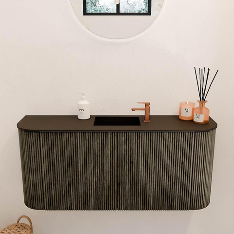 Mondiaz JOYA 93.2cm toiletmeubel - ronding links en rechts kleur Shadow - Wastafel FAYE positie Midden 1 kraangat kleur Urban. SW1421549