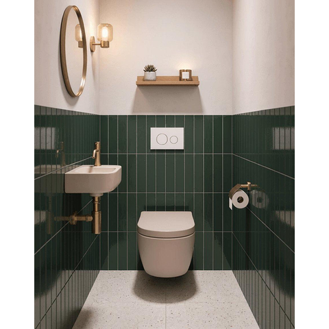 QeramiQ Dely Toiletset - inbouwreservoir Qeramiq Flush - 35mm zitting - kunststof glans witte bedieningsplaat - ronde knoppen - beige SW1578585