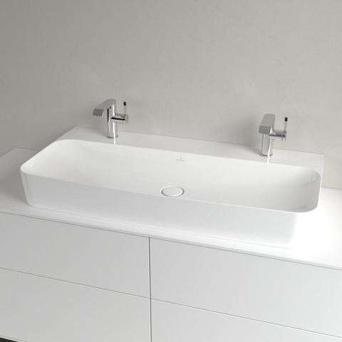 Villeroy & Boch finion wastafel onderzijde - geslepen - met 2 kraangaten - 100x47cm CeramicPlus - zonder overloop - White Alpine (glans wit) SW106498