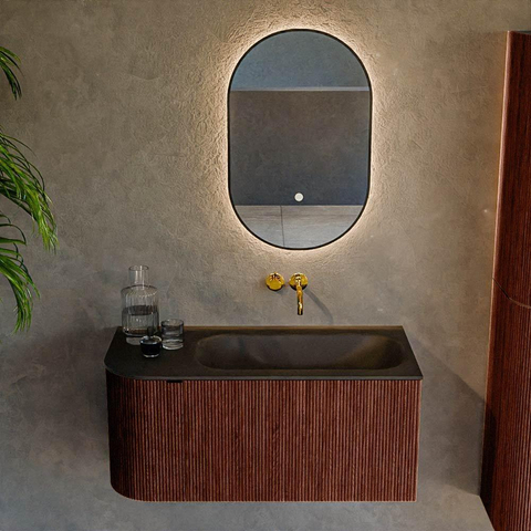 Mondiaz KURVE Ensemble de meuble de salle de bains - 95x46x40cm - 1 tiroir - 1 porte - lavabo solid surface - droit - sans trou de robinet - Ruby SW1415405