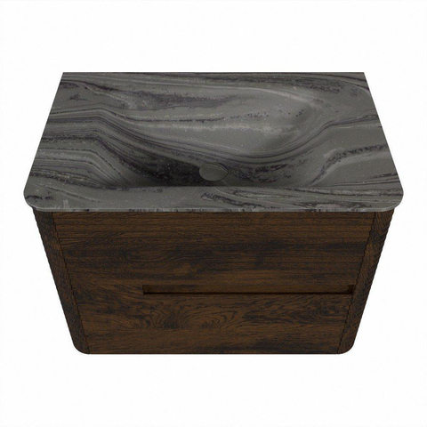 Mondiaz CIRO-DLUX Badkamermeubelset - 70x45x50cm - Solid surface wastafel Sombra - 1 wasbak Midden - zonder kraangaten - 2 lades - Walnut SW1530744