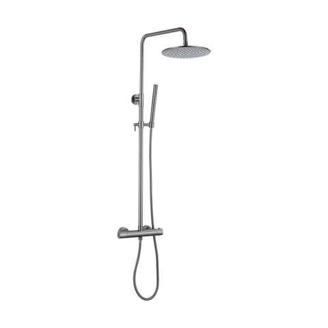 Fortifura Calvi Ensemble de douche pluie - thermostatique - douche principale de 30 cm - flexible en métal - douchette à main - Gunmetal PVD brossé SW1204433