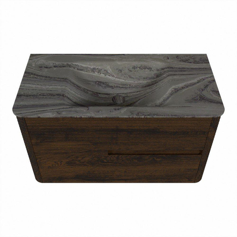 Mondiaz CIRO-DLUX Ensemble de meubles de salle de bains - 90x45x50cm - Plan-vasque solid surface Sombra - 1 vasque au centre - 1 trou de robinet - 2 tiroirs - Noyer SW1530720