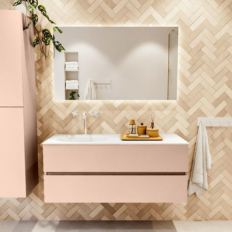 MONDIAZ VICA Ensemble de meubles de salle de bains - 120cm - meuble bas rosee- 2 tiroirs - lavabo moon gauche - 1 trou de robinet - version haute 60cm - talc SW1080400