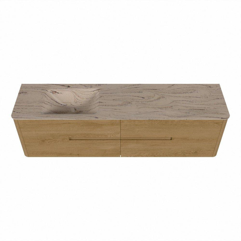 Mondiaz CIRO-DLUX Ensemble de meubles de salle de bains - 180x45x50cm - Plan vasque en solid surface Arena - 1 bassin à gauche - sans trous de robinet - 4 tiroirs - Chêne SW1531361
