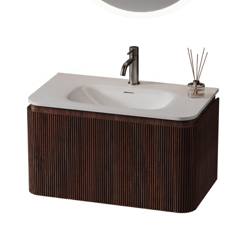 Royal Plaza Terra Edge Ensemble meuble de salle de bains - 80x44.7x46cm - vasque en solid surface blanc mat - 1 vasque - 1 trou de robinet - 2 tiroirs - châtaignier (noyer) SW1471909