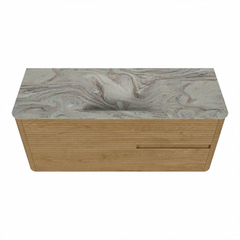 Mondiaz CIRO-DLUX Meuble de salle de bains - 120x45x50cm - Plan-vasque solid surface Glace - 1 vasque au milieu - sans trous de robinet - 2 tiroirs - Chêne SW1530848