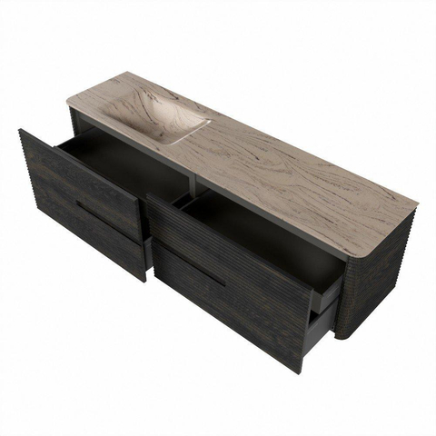Mondiaz CIRO-DLUX Meuble de salle de bains - 180x45x50cm - Plan vasque Solid surface Arena - 1 vasque à gauche - 1 trou de robinetterie - 4 tiroirs - Shadow SW1532382