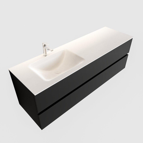 ENSEMBLE DE MEUBLE MONDIAZ VICA - 150cm - 2 tiroirs - lavabo Cloud gauche - 1 trou de robinet - solid surface urban SW410217