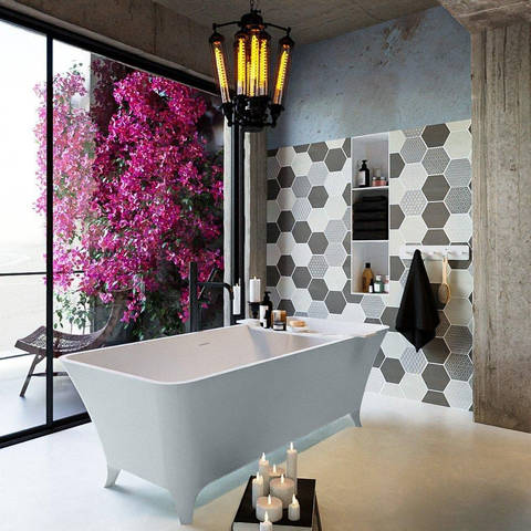 MONDIAZ LUNDY Baignoire îlot - 170x75cm - Argile/talc SW491578
