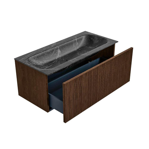 MONDIAZ KURVE-DLUX Meuble de salle de bains 100 cm couleur Walnut avec 1 tiroir. Lavabo BIG MEDIUM centré 1 trou de robinet couleur Lava. SW1137246