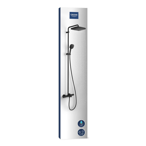 Grohe Vitalio Comfort 250 QuickFix Regendoucheset - 25cm - hoofddouche - vierkante handdouche - 2 straalsoorten - met badthermostaat - matte black (mat zwart) SW1126847