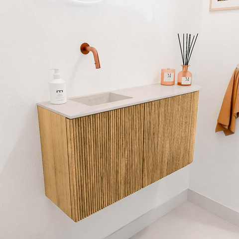 Mondiaz JOYA-DLUX 81.6cm toiletmeubel - ronding rechts kleur Oak - Wastafel FAYE positie Links Zonder kraangat kleur Meli. SW1423961