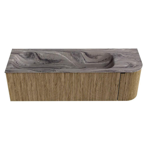 MONDIAZ KURVE-DLUX Meuble de salle de bains 145 cm arrondi à droite couleur Dusk avec 1 tiroir et 1 porte. Lavabo BIG LARGE à gauche sans trou de robinet Sombra. SW1433871