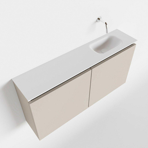 MONDIAZ TURE Toiletmeubel 100x23x50cm met 0 kraangaten 2 deuren linen mat Wastafel Eden rechts Solid Surface Wit SW475110
