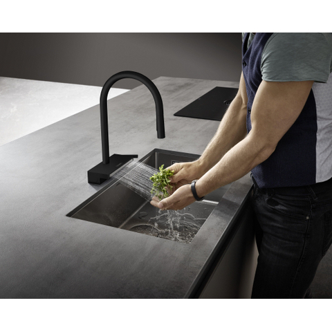 Hansgrohe Aquno select m81 1 greeps keukenkraan - 170 uittrekbare vuistdouche - 3jet - sbox - mat zwart SW971319