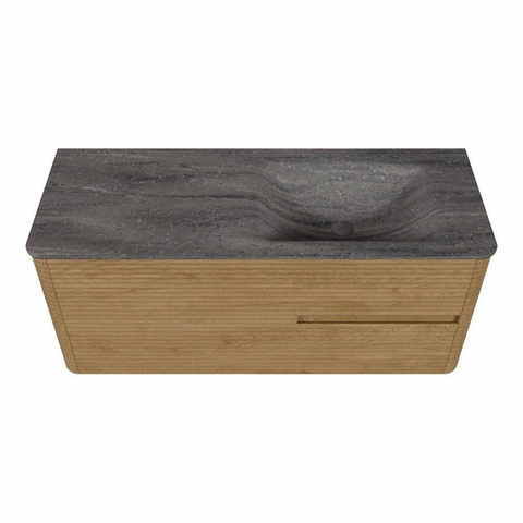 Mondiaz CIRO-DLUX Badkamermeubelset - 120x45x50cm - Solid surface wastafel Oza - 1 wasbak Rechts - zonder kraangaten - 2 lades - Oak SW1531135