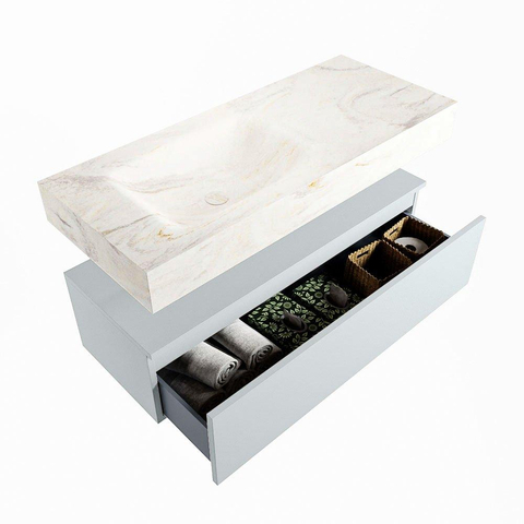 MONDIAZ ALAN - DLUX Badkamermeubelset - 110cm - onderkast - Clay - 1 lade - vrijhangende wastafel - wasbak links - 0 kraangaten - Ostra SW807546