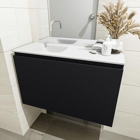 MONDIAZ OLAN Toiletmeubel 80x30x40cm met 0 kraangaten 1 lades urban mat Wastafel Lex links Solid Surface Wit SW473237