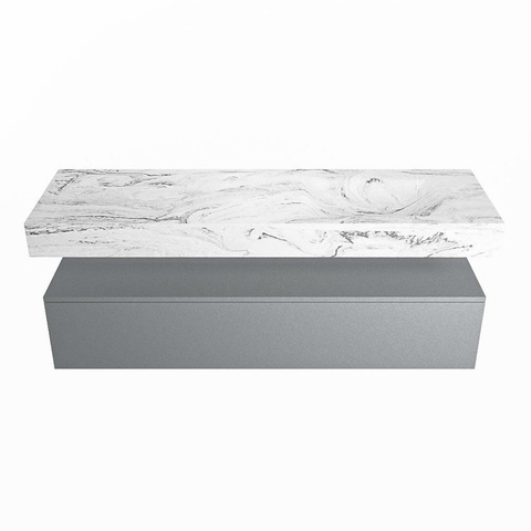 Mondiaz ALAN-DLUX Ensemble de meuble - 150cm - meuble Plata mat - 1 tiroir - Lavabo Cloud Glace suspendu - vasque Droite - 0 trous de robinet SW806195