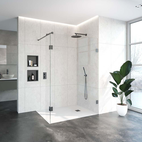 BRAUER Void paroi de douche à l'italienne verre clair 140x200 avec paroi latérale 30 incl. traitement anticalcaire PVD gunmetal brossé SW723946