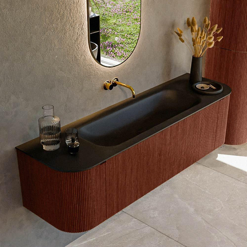 Mondiaz KURVE Ensemble de meubles de salle de bain - 160x46x40cm - 1 tiroir - 2 portes - vasque solid surface - central - sans trou de robinet - Ruby SW1415435