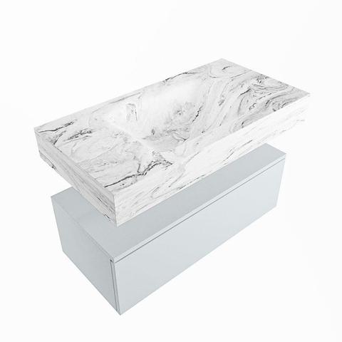 Mondiaz ALAN-DLUX Ensemble de meuble - 90cm - meuble Clay mat - 1 tiroir - Lavabo Cloud Glace suspendu - vasque Centre - 0 trous de robinet SW806199