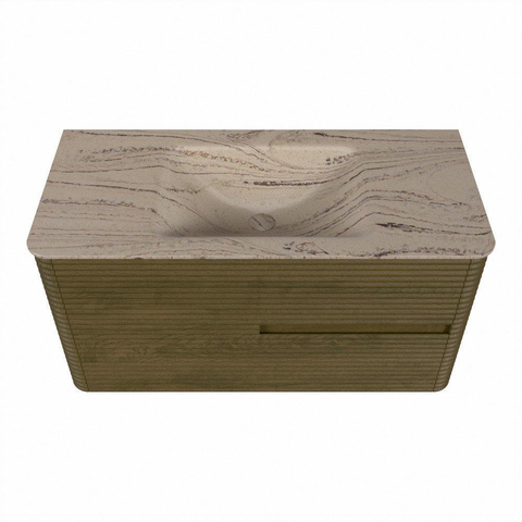 Mondiaz CIRO-DLUX Meuble de salle de bains - 100x45x50cm - Plan vasque solid surface Arena - 1 lavabo central - 1 trou de robinet - 2 tiroirs - Dusk SW1533085