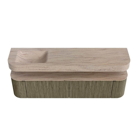 MONDIAZ THOR-DLUX Meuble de salle de bains 190cm arrondi gauche + droite couleur Shadow avec 2 tiroirs et 2 portes. Vasque suspendue CLOUD Gauche 1 trou de robinet couleur Saba. SW1466678