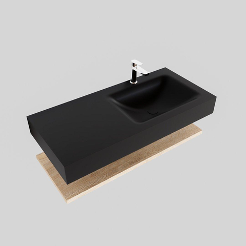 MONDIAZ ALAN 100cm - Badkamermeubelset - planchet - washed oak - vrijhangende wastafel - wasbak rechts - 1 kraangat - urban SW408767