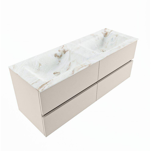 VICA-DLUX 130cm meuble de salle de bain sous-vasque Lin 4 tiroirs. Lavabo encastré CLOUD double sans trou de robinet, couleur Frappe. SW902501